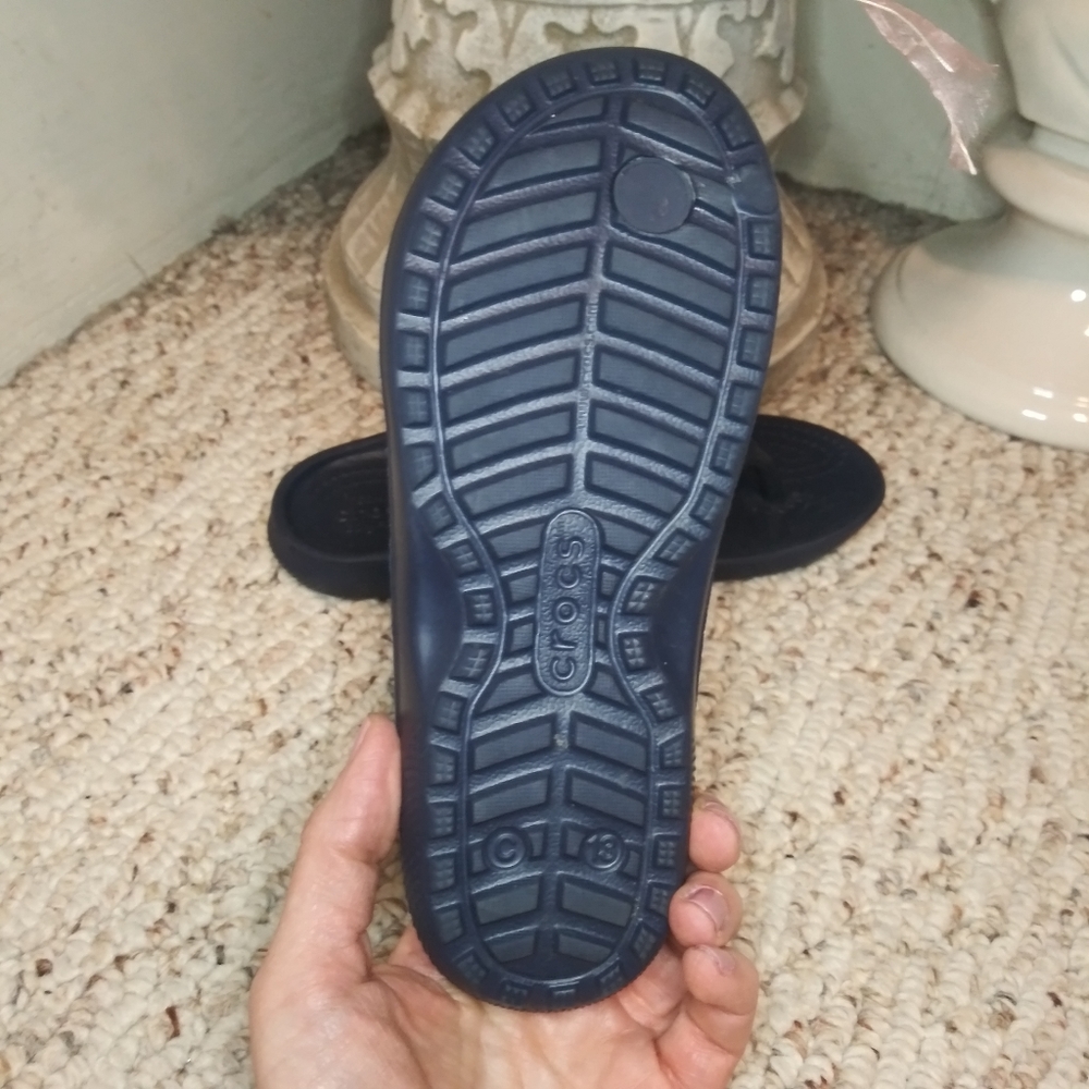 CROCS Child's Classic Navy Flip-Flop Sandals - Picture 7 of 9
